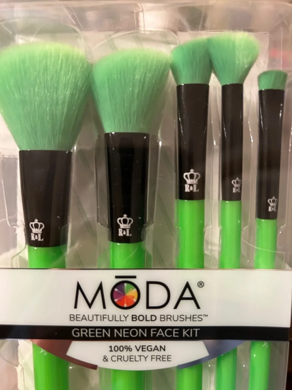 Moda Neon Green 5-Piece Face Brush Set